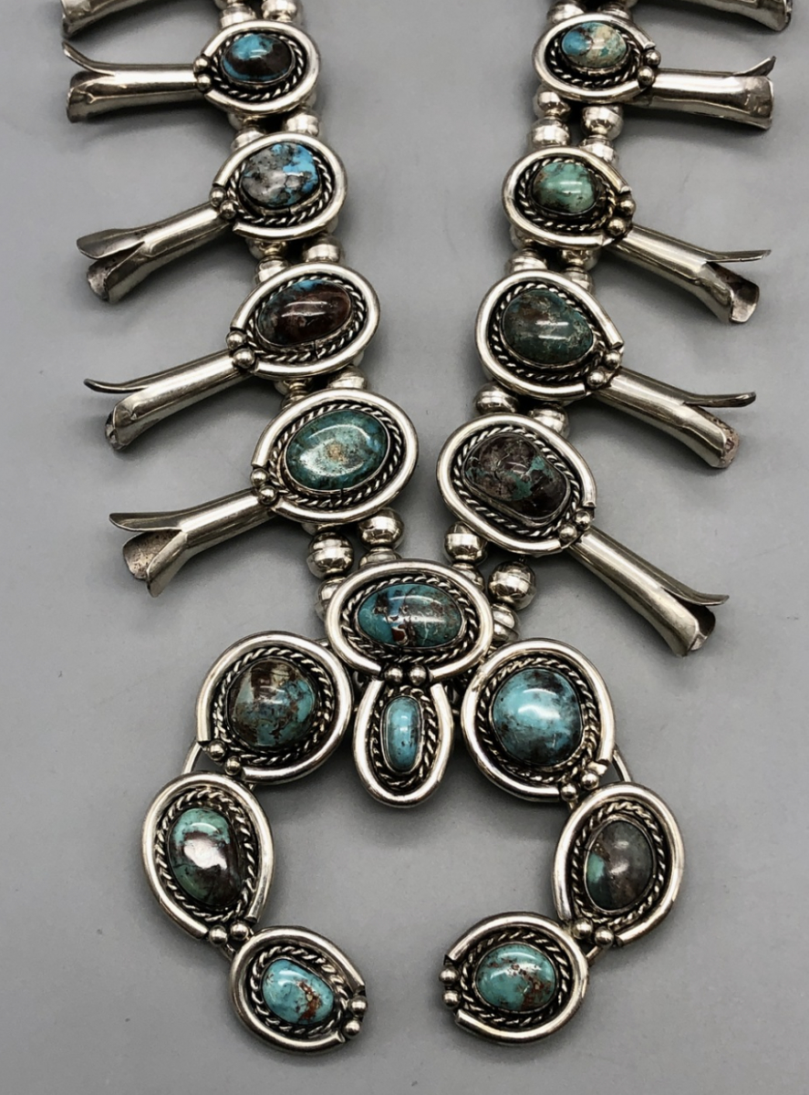 Nice Vintage Squash Blossom Necklace with Nice Turquoise