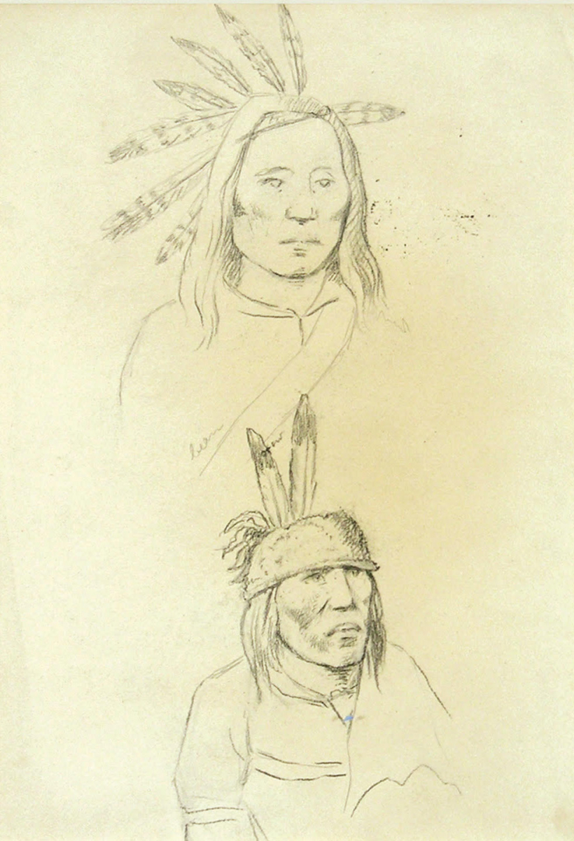 Two Men with Headdresses; Portrait of a Little Soldier, Yanctonais Chief and Unidentified Follower; Indian Woman Gesturing; Indian Man with Gun