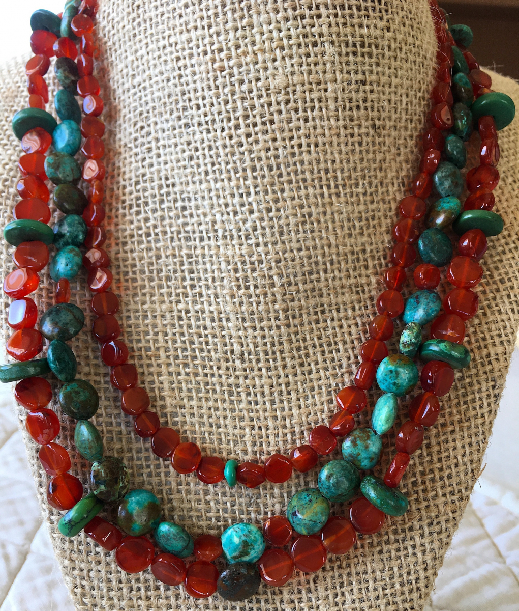 Spirit Of The Southwest Red Coral Turquoise Brown Jasper Gemstone Chip Necklace 