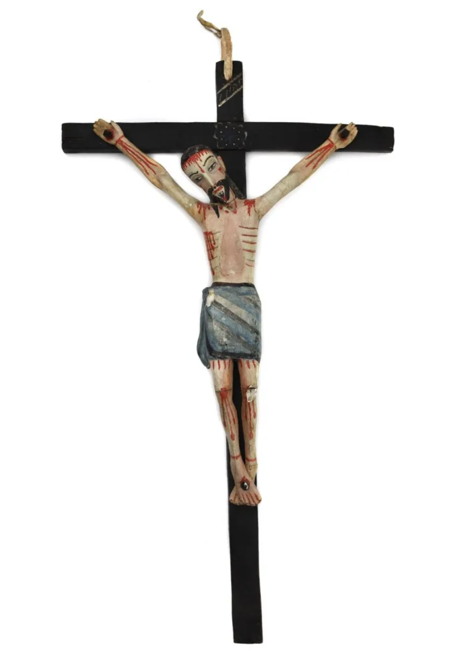 New Mexican Hand-Carved Wooden Crucifix Bulto c. 1840s