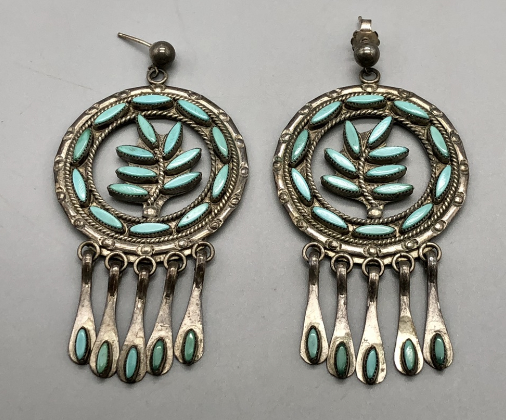 Vintage Needlepoint Turquoise Earrings