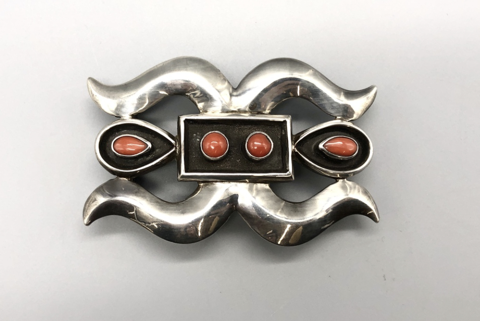 Sterling Silver and Coral Belt Buckle
