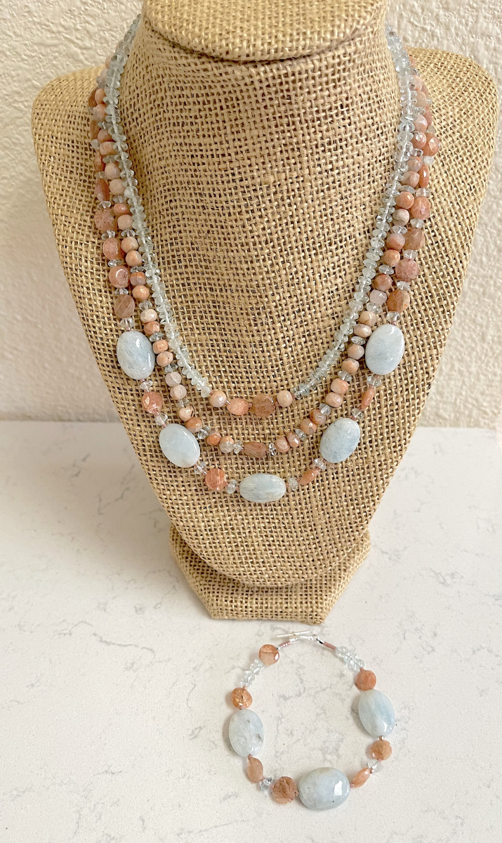 Cove Sunset, 3 strand necklace and matching bracelet set