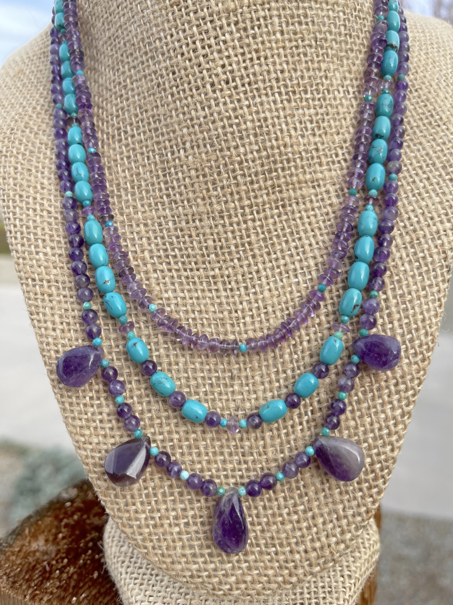 Sandia Sunset, 3 strand necklace