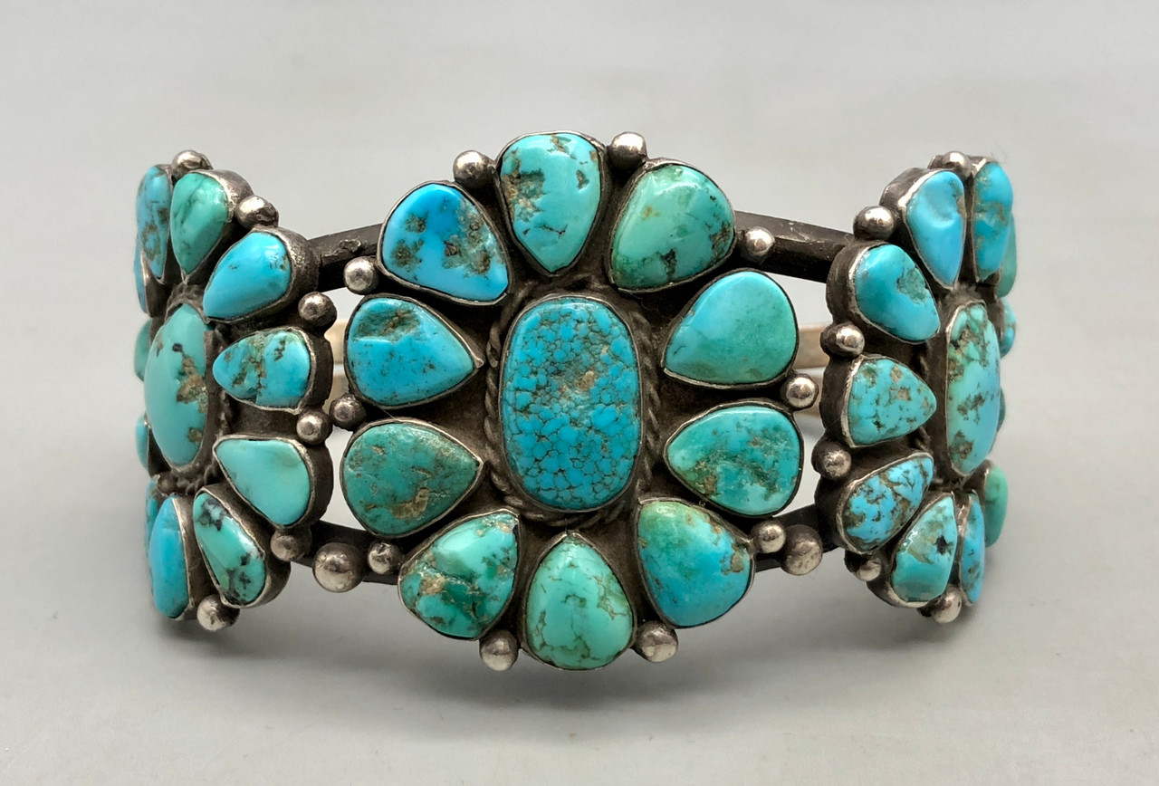 Circa 1920's Natural Turquoise Cluster Bracelet