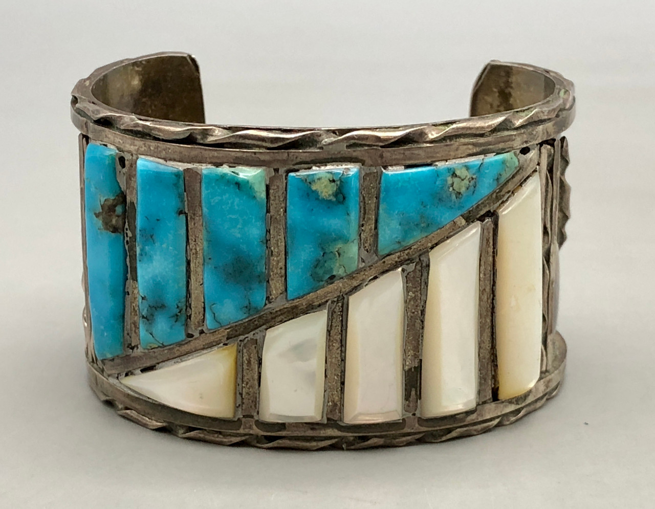 Vintage Turquoise and Mother of Pearl Inlay Bracelet