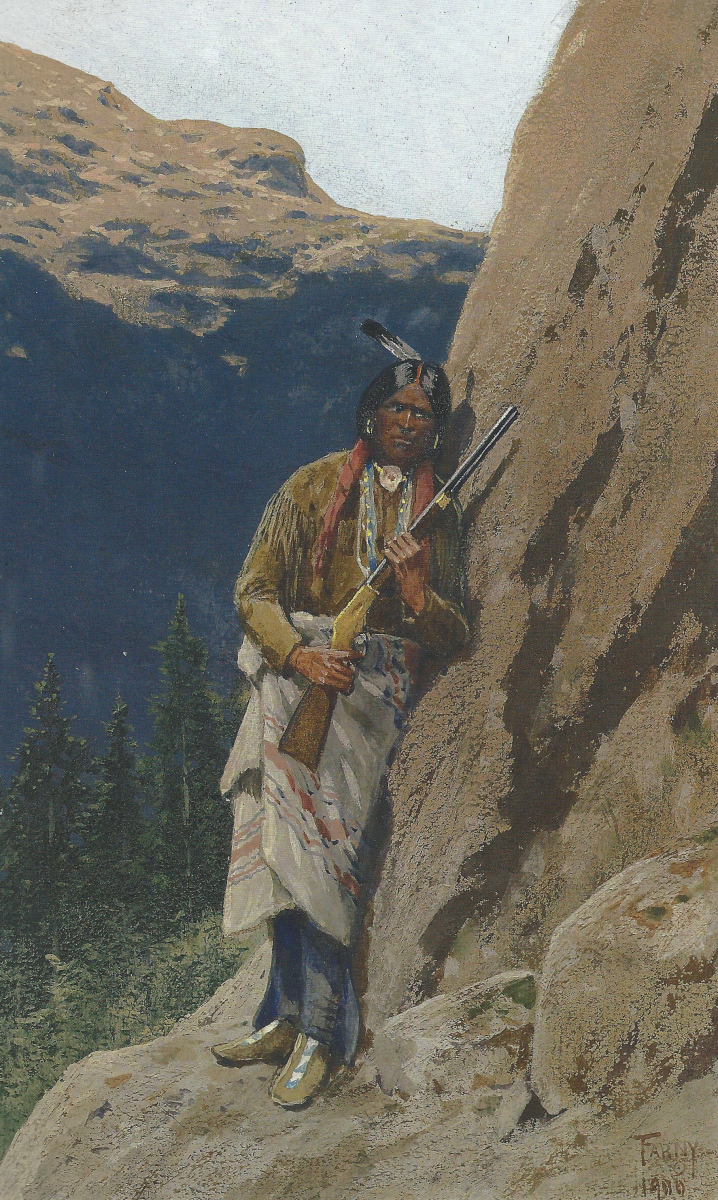 Indian Leaning Against Mountain